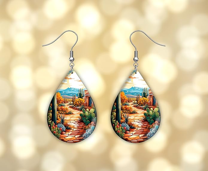 Teardrop Wood Earrings Light Weight Printed Image Dangle Jewelry, Fun and Funky Earrings
