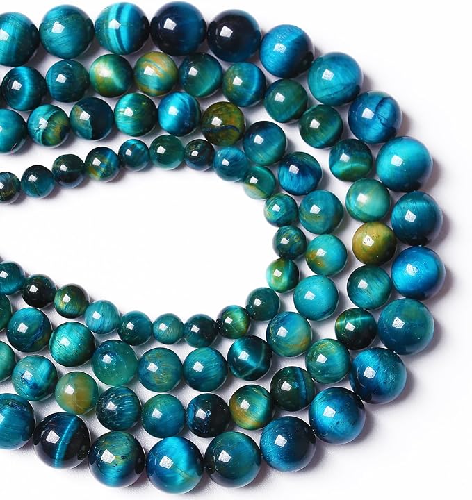 12mm 32PCS Peacock Blue Tiger Eye Stone Beads Natural Crystal Spacer Loose Beads for Jewelry Making DIY Bracelet Semi Precious 1 Strand 15 inches