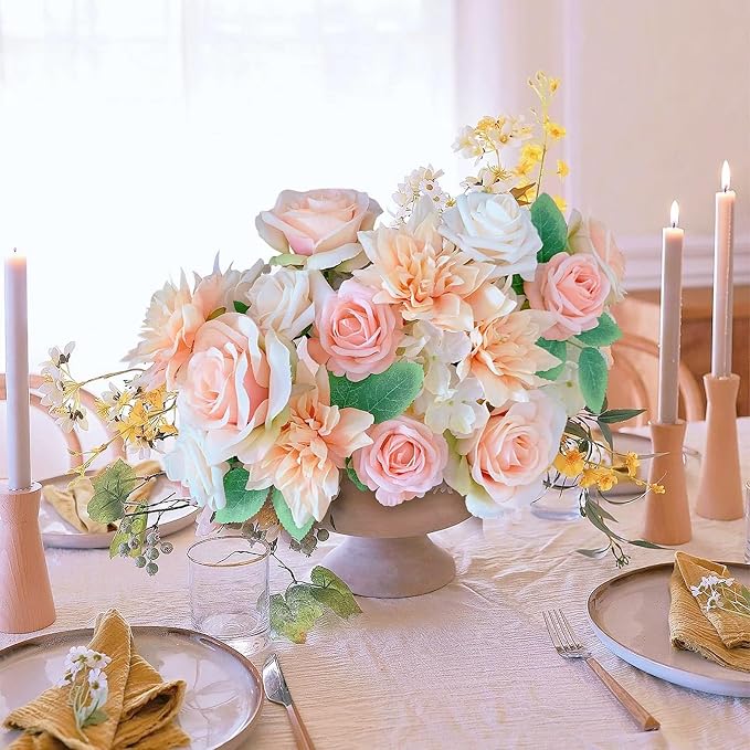 FACINOC Roses Artificial Flowers Peach Pink Bouquet Fake Flower Box Set | DIY - Image 4
