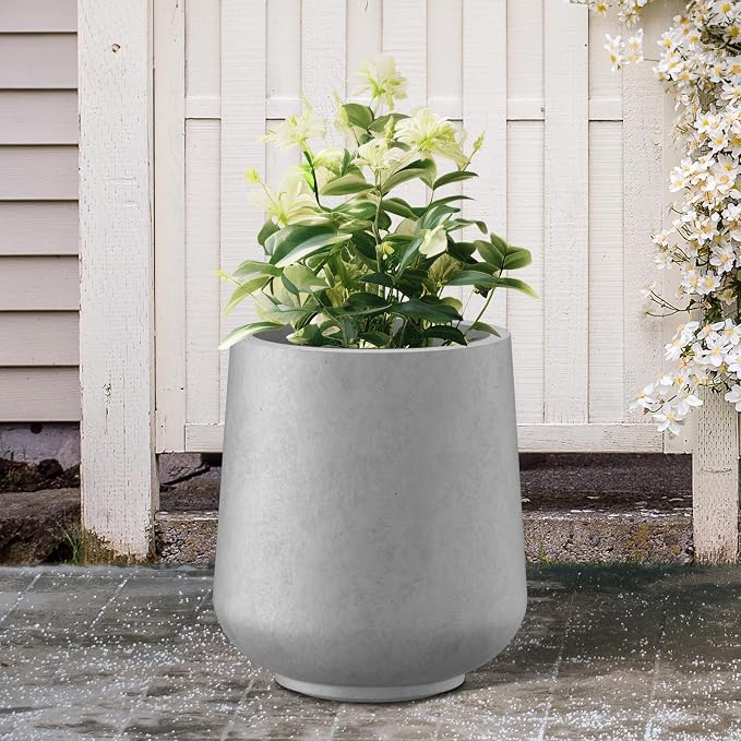Kante Accent Round Curved Pale Gray Concrete Planter 13" Dia, Outdoor | Rubber - Image 11