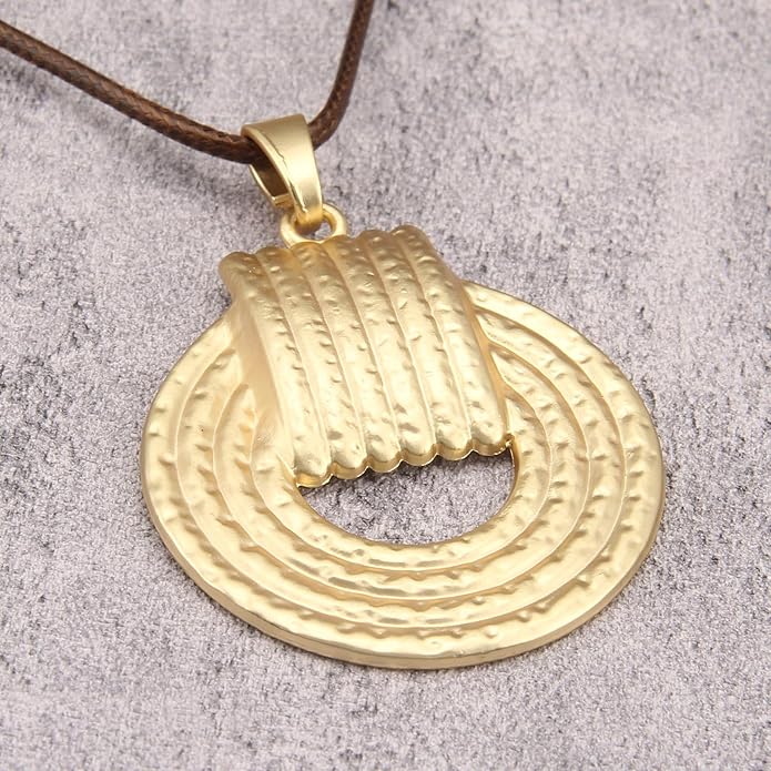 Women's Leather Long Necklace Bohemian Style Circle Retro Pendant Necklace Women's Jewelry
