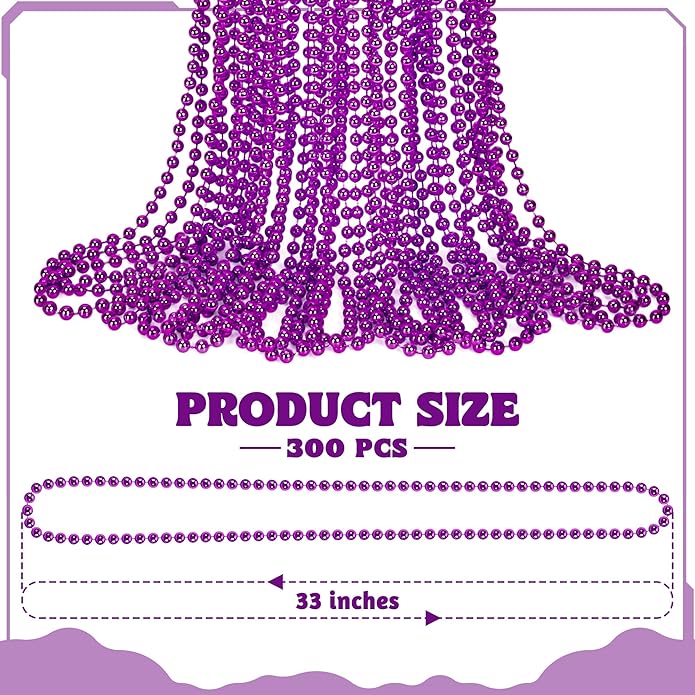300PCS Mardi Gras Beads Bulk, Mardi Gras Beads Necklace, Parade Throw Accessories Set Decorations Party Supplies
