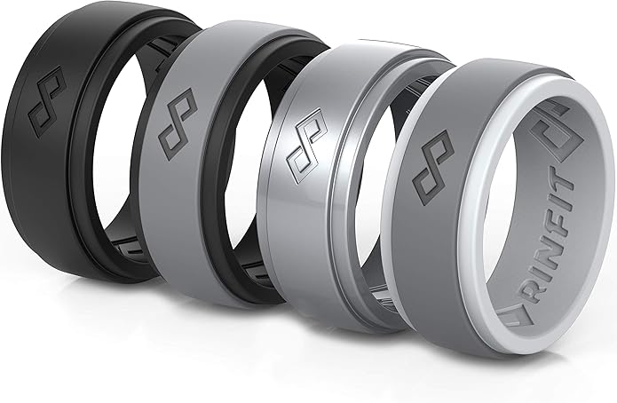 Rinfit Silicone Rings for Men 9mm Wide, 2mm Thick - Mens Rubber Wedding Bands - Infinity Ring with 2 Layers - Patented Design
