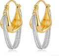 Two-Tone Tassel Chain Huggie Hoop Earrings for Women Mix Metal 18K Gold Plated Small Chunky Statement Earrings Gold Silver Dangle Drop Hip Hop Punk Hoop Earrings
