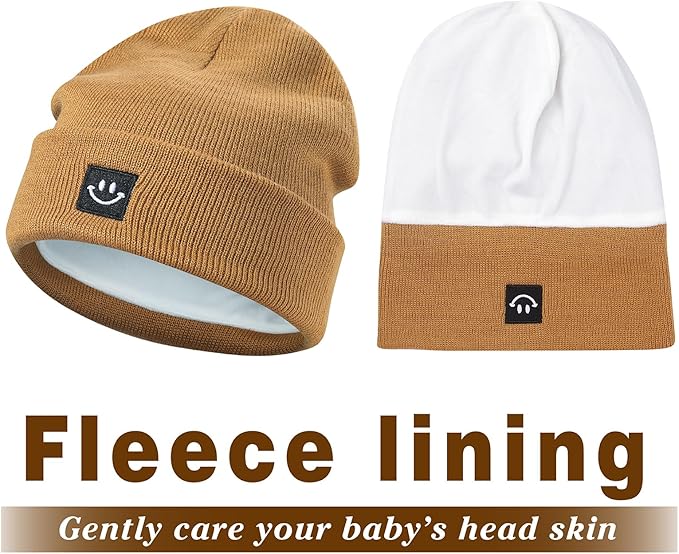 MaxNova 2 Pack Baby Beanie Fleece Lined Knit Toddler Hat for Girls Boys 0-8 Years