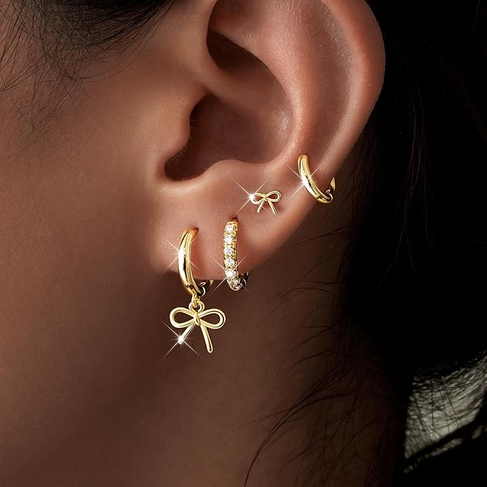 Small Gold Huggie Hoop Earrings Set for Women Men Hypoallergenic 14K Plated Stack Cartilage Earrings, Multiple Piercing Lightweight Mini Thin Cute Dainty Trendy Jewelry Set Christmas Gifts for Women