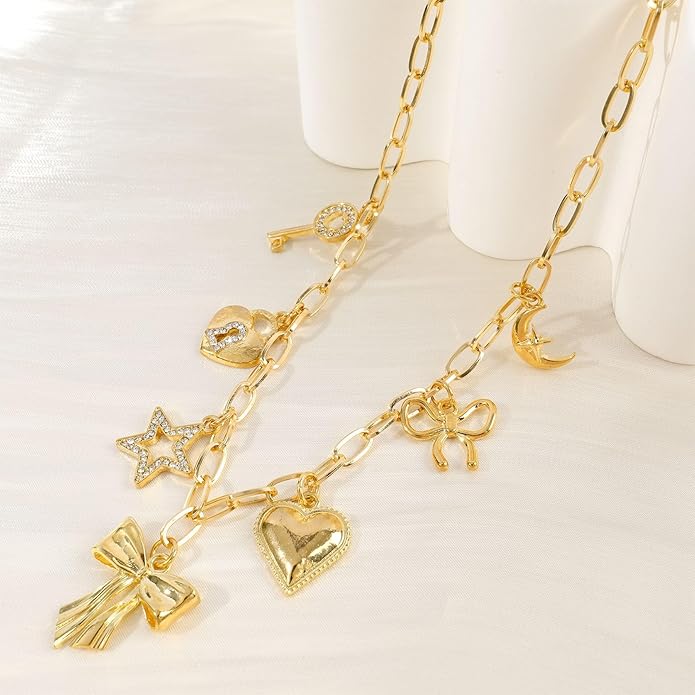 [3 Trendy Styles] Women's Necklaces - Alloy with Glass Crystals & Pearls, Electroplated O - Link Chain, Mermaid Inspired by Fantasy Aesthetics/Bow with Y2K Sweet Charm/Cherry Fruit in the Latest Kawaii Vibe, 47cm(18.5in) Chain Length + 6.5cm(2.55in) Ex...