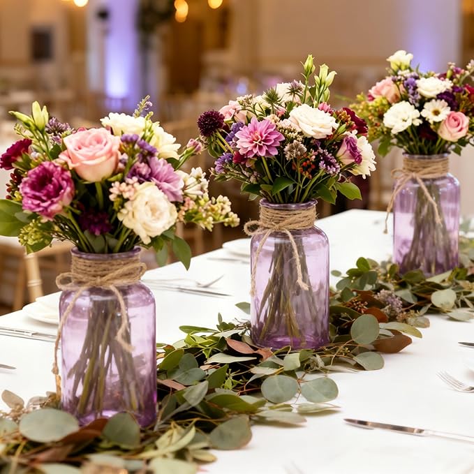 6 Pack Mason Jar Vases for Centerpieces, Wide Mouth Mason Jars - Image 6