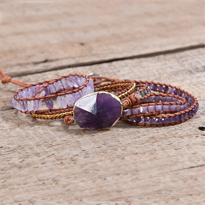 YGLINE Boho Handmade Wrap Leather Tube Crystal Stone Bracelet for Women
