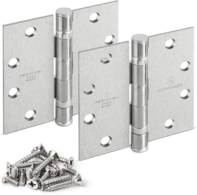 304 Stainless Steel 4.5 Inch Commercial Hinges Brushed Satin Nickel Ball by SORGMACH