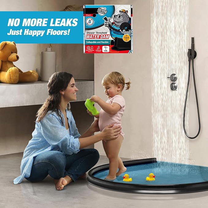 98" Black Shower Threshold Water Dam Barrier, 1.5" Tall Water Stopper Strip | - Image 7