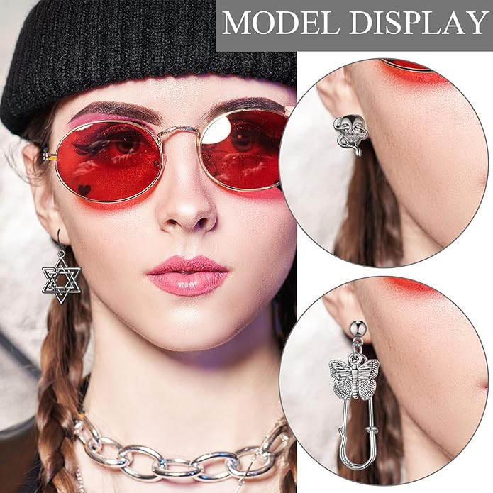 Yinkin 40 Pairs Goth Earrings Set Grunge Punk Rock Dangle Earring Gothic Y2k Jewelry Bat Cross Snake Skull Earrings for Women