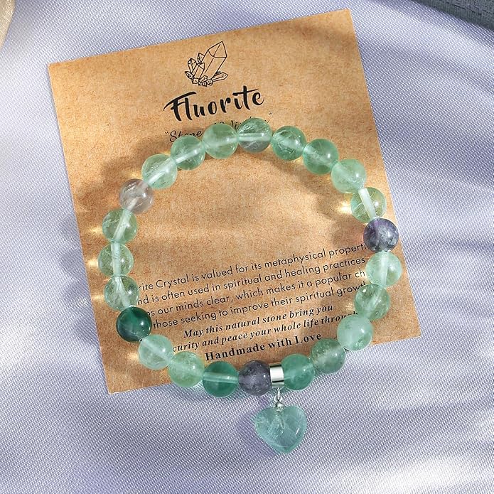 MAIBAOTA Healing Crystal Bracelet for Women, 8 mm Natural Gemstone Beaded Bracelet, Love Heart Bracelet Jewelry Gifts for Birthday Mothers Day Valentine's Day Anniversary