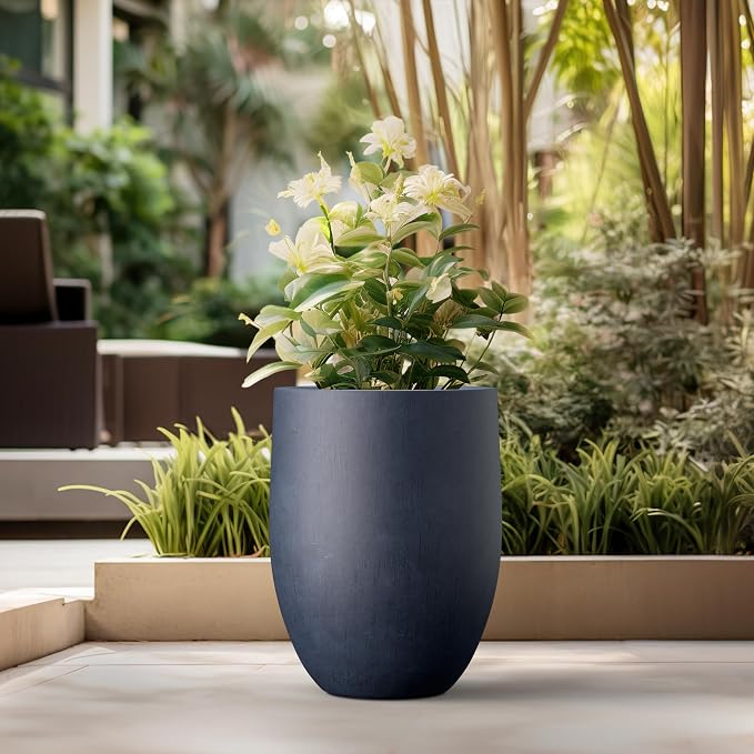 Kante Large Round Bullet Dusty Blue Concrete Planter 21.7" Tall, Outdoor | - Image 5