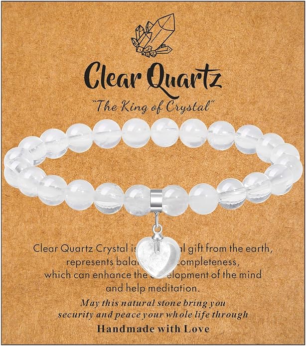 MAIBAOTA Healing Crystal Bracelet for Women, 8 mm Natural Gemstone Beaded Bracelet, Love Heart Bracelet Jewelry Gifts for Birthday Mothers Day Valentine's Day Anniversary