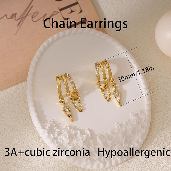 Dangle Earrings For Women,Dainty 14K Gold Plated Hypoallergenic Small Triple Huggie Hoop Earring Gothic Cute Cross Moon Star Drop Earrings For Women Trendy Gold Statement Stud Earring Jewelry