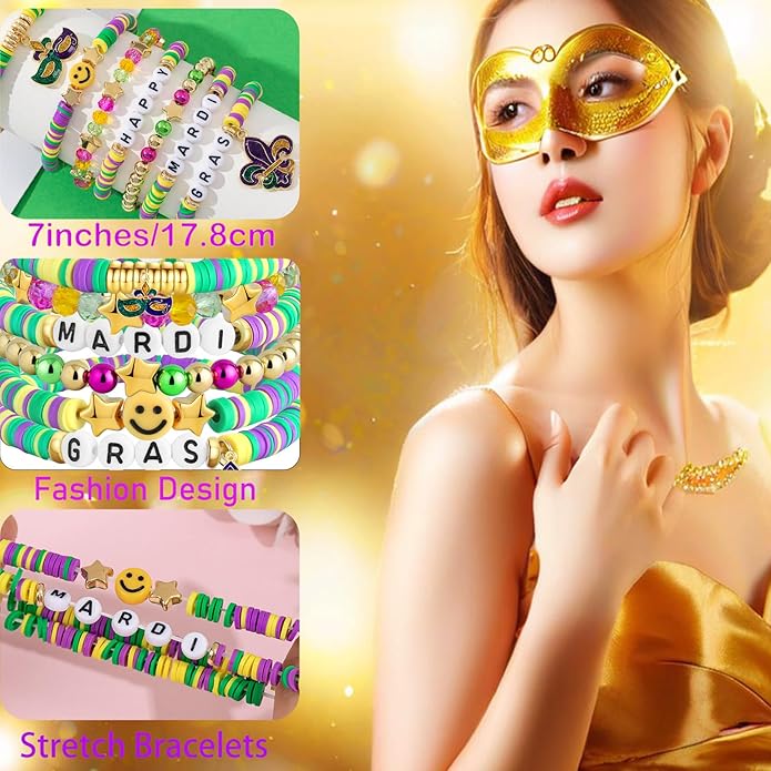 Friendship Beaded Bracelets for Women, Stackable Colorful Surfer Boho Clay Bead Stretch Bracelets