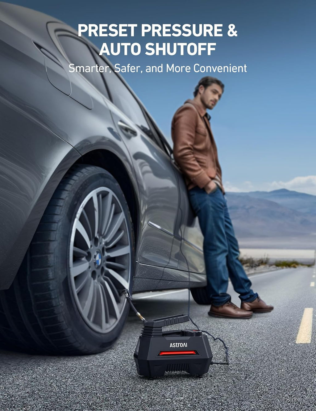 AstroAI Tire Inflator Portable Air Compressor Tire Air Pump for Car Tires - Car Accessories, 9.8Ft Cord-12V DC-Powered Auto Pump with Digital Pressure Gauge, LED Light for Bicycle, Balloons, Red