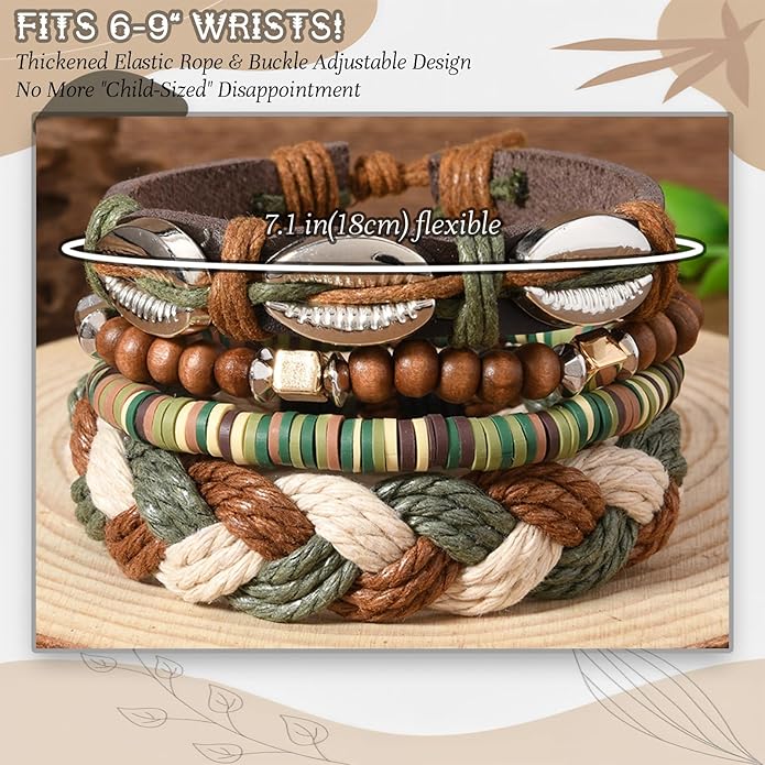 Punk Beaded Bracelets Pack for Men Women, Mens Bracelet Set with Beads, Mens Bead Bracelet Stackable Gothic Boho Adjustable Men Bead Bracelet Pack