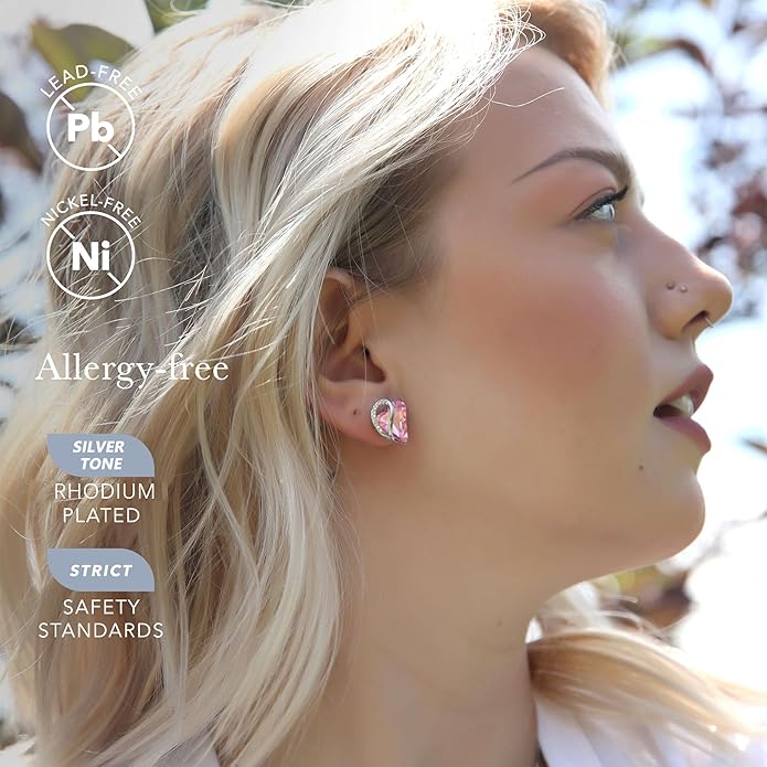Leafael Infinity love Heart Birthstone Stud Earrings for Women, Valentine's Day Gifts for Mom, Wife, and Her, Silver Plated Birthday Jewelry