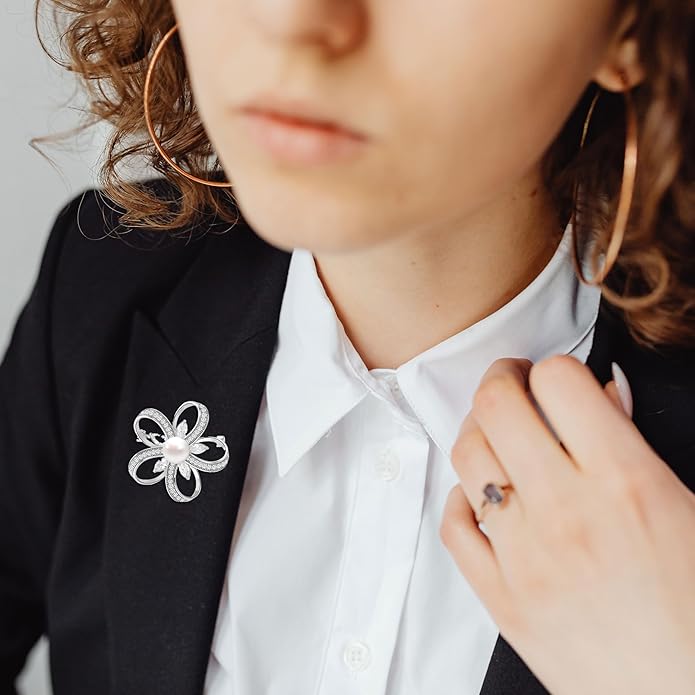 Flower Floral Brooch Pin Pearl Rhinestone Crystal Brooches Pins Scarf Brooch Clip Christmas Lapel Pin Dress Accessories for Women
