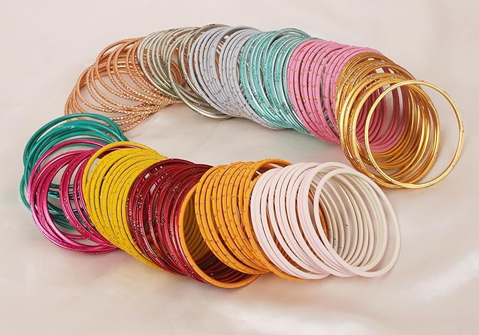Touchstone indian bangles bracelets for women colorful churiyan set return gifts jewelry chudiya bulk pack bollywood metal bangle sets 12 textured vintage colors. Set of 144