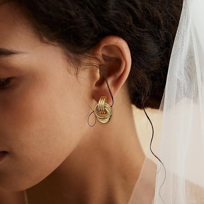 Trendy Gold Plated Knot Earrings for Women Chunky Statement Drop Dangle Earrings Lightweight Hypoallergenic Fashion Accessories Gold Jewelry Gifts for Womens