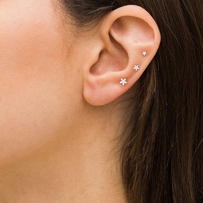 VRIUA 20G Tiny Flat Back Earrings for Women - 14K Gold/Silver Plated Small Flat Back Stud Earrings Hypoallergenic Cartilage Helix Piercing Jewelry
