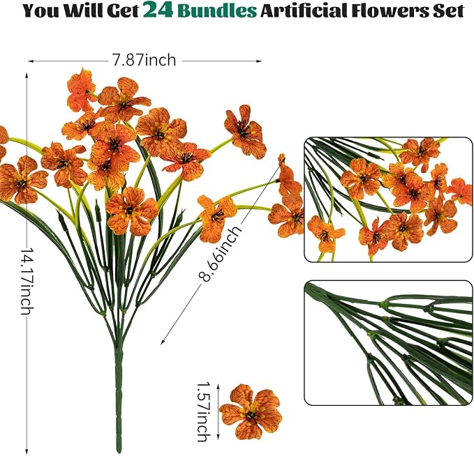 24 Pcs Artificial Flowers for Outdoor, Plastic Fake Flowers Decor, Artificial - Image 2