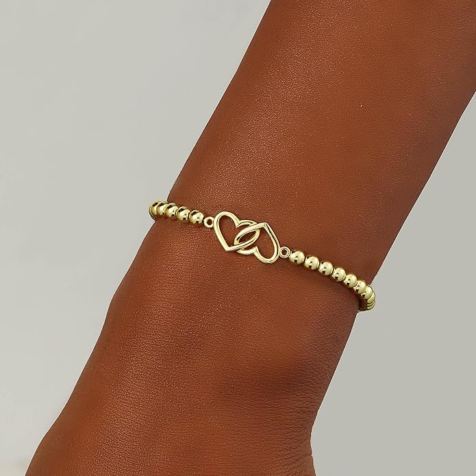 Valentines Day Gifts for Women Her - Beaded Stretch Handmade Ball Bracelets Cute Charm Bracelet Dainty Stackable Cross Heart Bow Wave CZ Jewelry Gifts Trendy Stuff