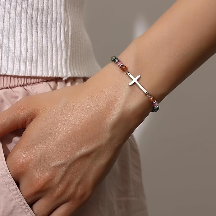 TONY & SANDY Christian Cross Bracelet for Women, Valentine's Day Gifts for Her, Confirmation Baptism Easter Gifts, Unique Gift for Friends Daughter Mom Sister in Christ Birthday Christmas