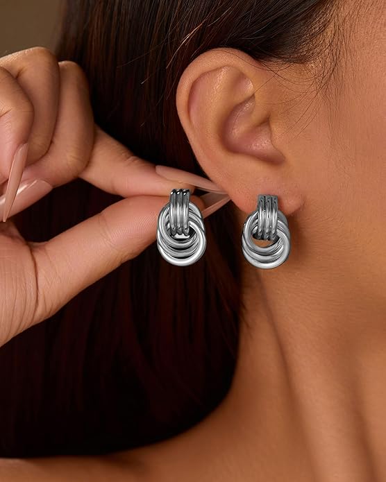 14K Gold Plated Knot Earrings for Women Gold Silver Earrings Heart Link Drop Dangle Earring Chunky Golden Knotted Statement Jewelry