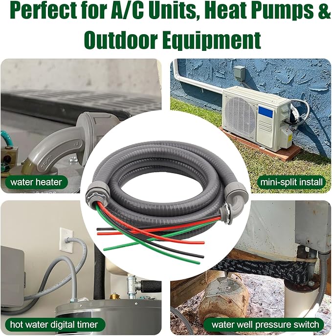 12FT Liquid-Tight Conduit Kit, 1/2" Pre-Wired Electrical Whip - Image 6