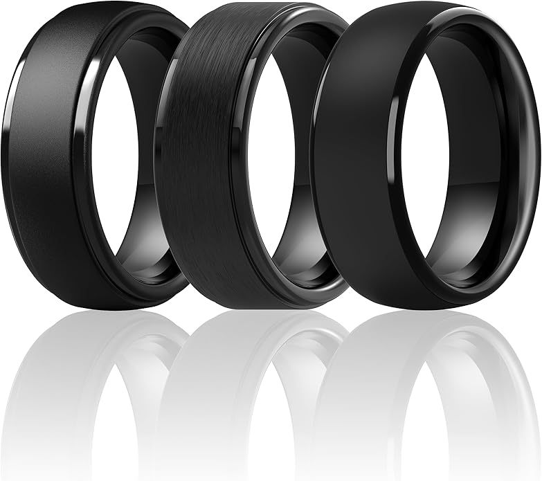 ThunderFit Silicone Rings for Men - 7 Rings / 4 Rings / 1 Ring Step Edge Rubber Wedding Bands 10mm Wide - 2.5mm Thick