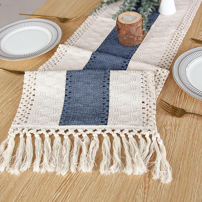 Boho Table Runner for Home Decor 12x36 Blue Fall Rustic Decorations | 36 Inches - Image 4