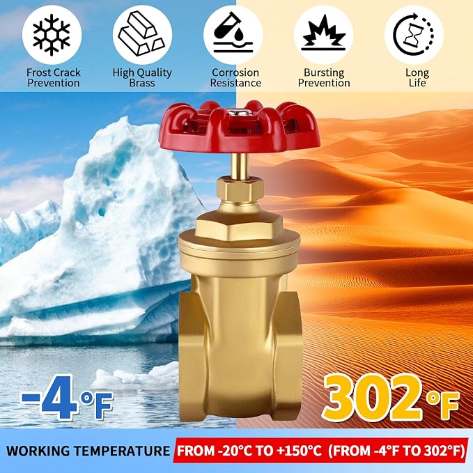 1’’ NPT Brass Gate Valve, 200 WOG Manual Rotary Sluice Valve - Image 4