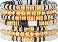 GOOJIDS Surfer Heishi Clay Bead Bracelets for Women Bohemian Stackable Gold Plated Beaded Stretch Bracelets Elastic Layering Friendship Bracelets Set Boho Jewelry