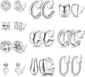 FIBO STEEL 10 Pairs Clip On Earrings for Women Non Pierced Ears CZ Pearl Knot Twist Chunky Hoop and Studs Earring Set Ear Clips Jewelry 14K Gold Plated