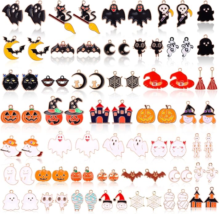 Kalolary Halloween Charms Alloy Enamel Bracelet Metal Earring Kawaii Pendant for Party DIY Jewelry Necklace Making Supplies