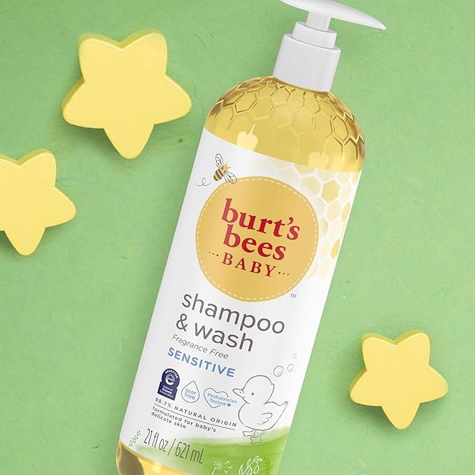 Burt's Bees Baby Sensitive Shampoo and Wash, Fragrance Free, Tear Free, Pediatrician Tested, 98.7% Natural Origin, 21 Fluid Ounces