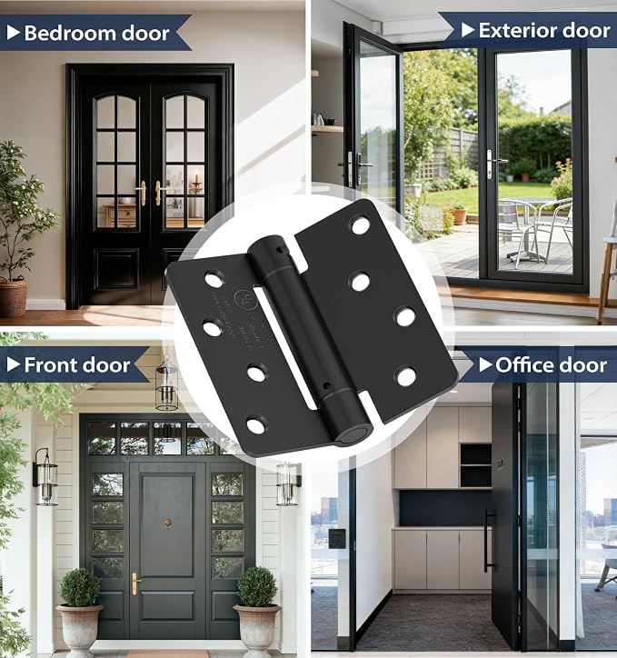 4 Inch Self Closing Door Hinges, 1/4" Radius Corners | Spring Loaded Hinges - Image 8