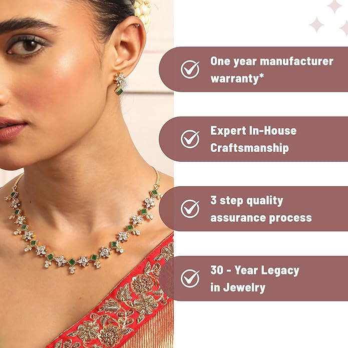 TARINIKA Green and White Cubic Zirconia(CZ) Indian Necklace Set with Earrings, Gold Plated Brass Fashion Indian Jewelry Gift for Women Bollywood Costume Jewellery
