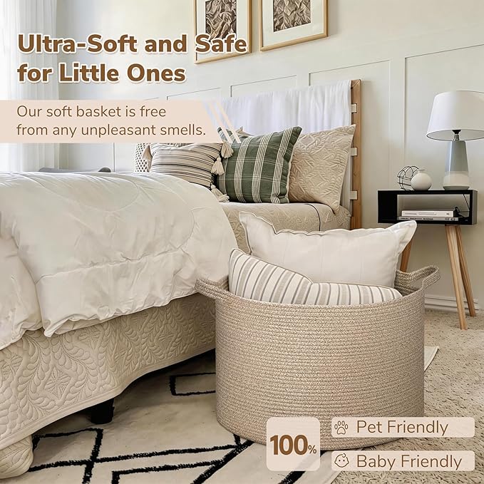 INDRESSME XXXLarge Woven Wicker Blanket Basket Living Room, 90L | 21.7" x 13.8" - Image 5