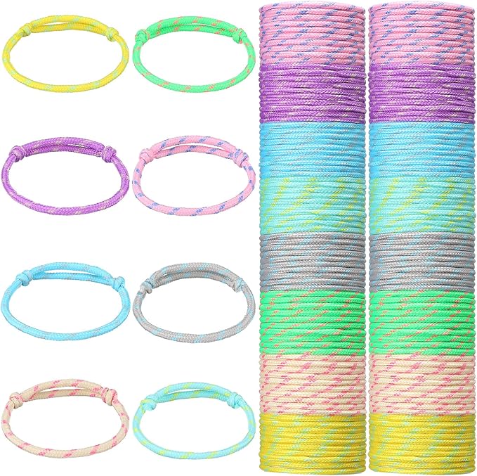 Remerry 168 Pcs Friendship Bracelets Adjustable Woven Rope Bracelets Bulk Valentine's Day Birthday Party Favors & Goodie Bag Stuffers, 8 Assorted Colors(Macaron Colors)