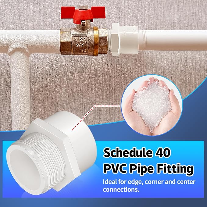 2Pcs White PVC Pipe Fittings, 3inch NPT Male Thread Pipe Fitting Adapter - Image 6