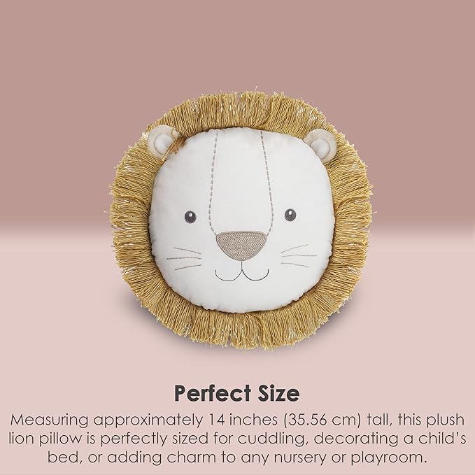 MON AMI Leopold Lion Décor Pillow – 14” |Plush Stuffed Animal Hugging Pillow, Decorative Cushion for Child’s Nursery, Bed & Cute Couch or Room Décor