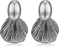 Gold Plated Earrings Dangle Chunky Fan-shaped Earrings Shell Earring for Women Two-Tone Fashion Statement Jewelry
