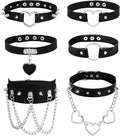 HAIAISO 6-9pcs Leather Punk Goth Choker Necklace with Love Heart Spikes, Adjustable Pu Collar for Women