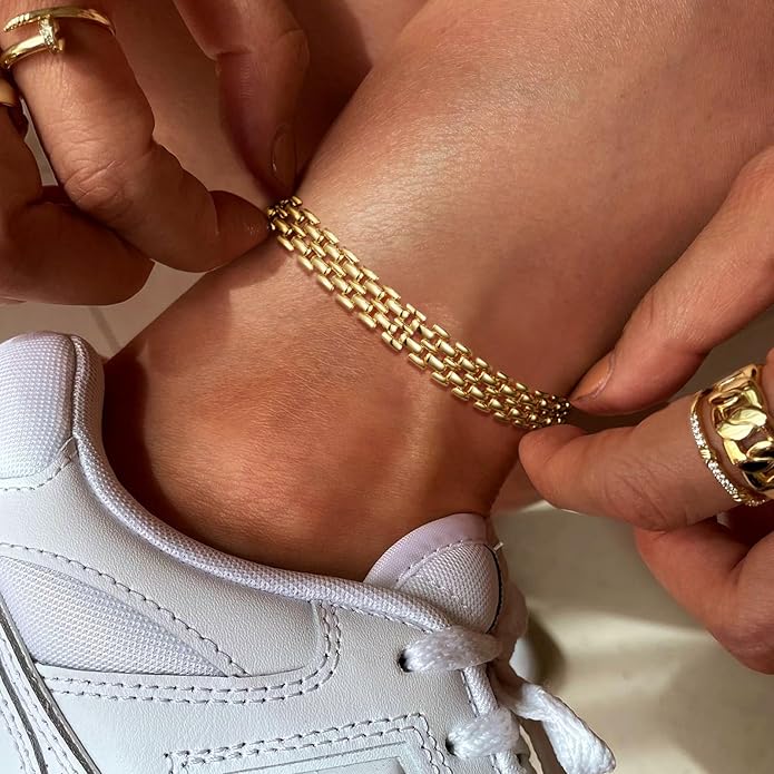 KissYan Gold Ankle Bracelets for Women, 14K Gold Anklets Chunky Cuban Link Chain Summer Beach Foot Jewelry Gifts for Women