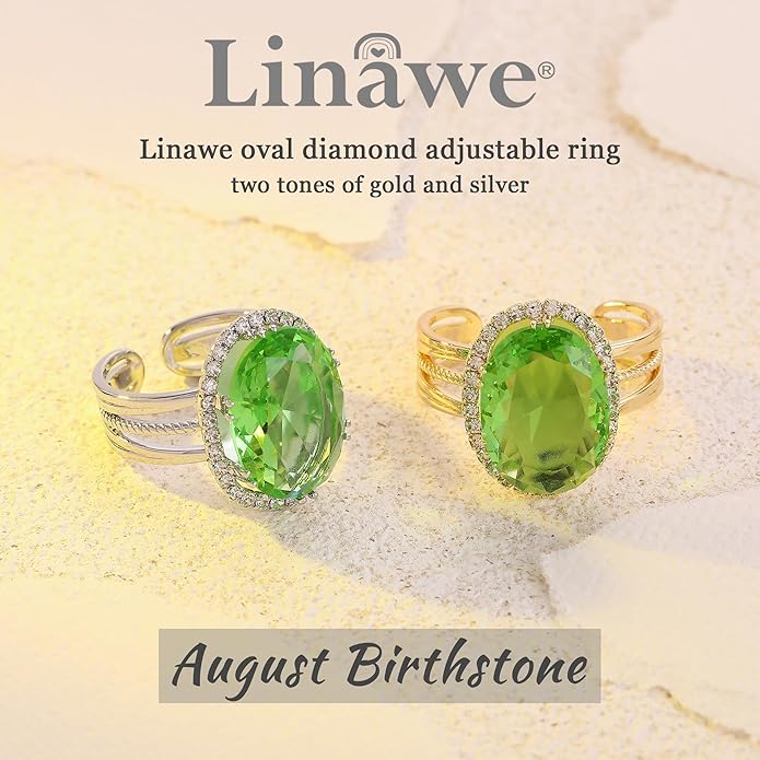 Linawe Birthstone Chunky Adjustable Rings for Women, Gold/Silver/Rose Gold Statement Rings, Imitation Diamond Fake Gemstone Crystal Cocktail Ring, Cubic Zirconia Costume Jewelry